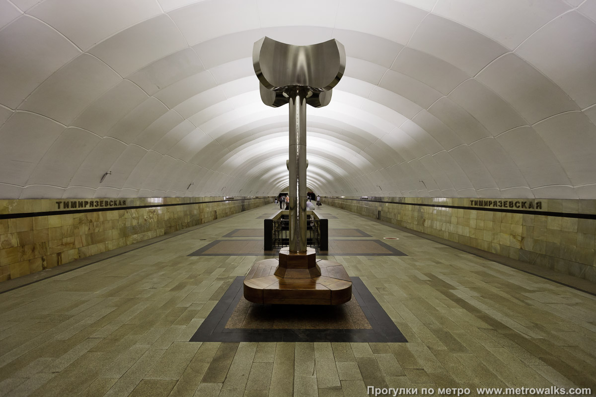 Фотография станции Тимирязевская (Серпуховско-Тимирязевская линия, Москва). Общий вид по оси станции от глухого торца в сторону выхода.