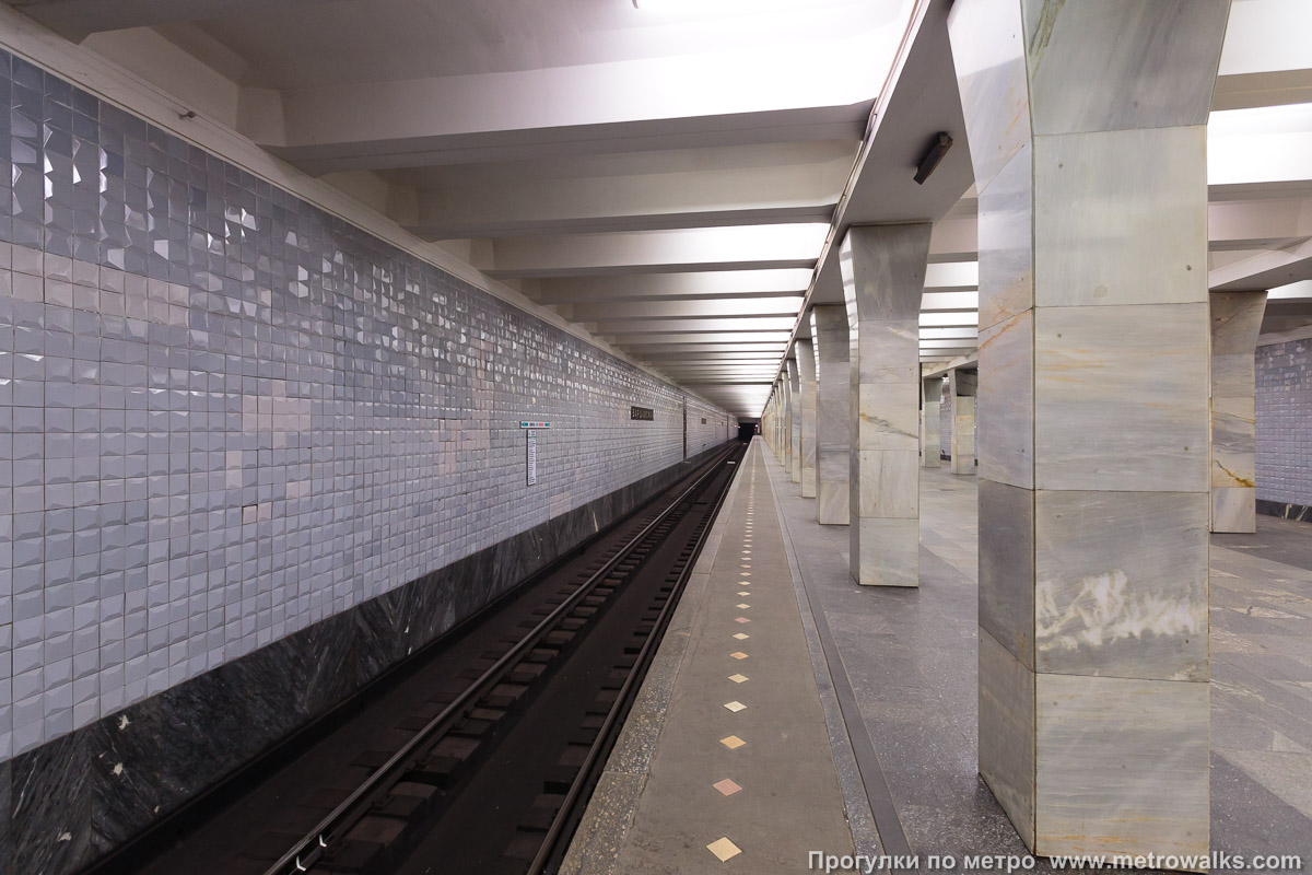 Фотография станции Варшавская (Каховская линия, Москва). Боковой зал станции и посадочная платформа, общий вид.