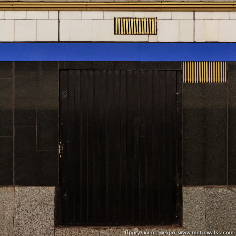 Фотография станции Чёрная речка (Московско-Петроградская линия, Санкт-Петербург). Декоративная технологическая дверь в стене.