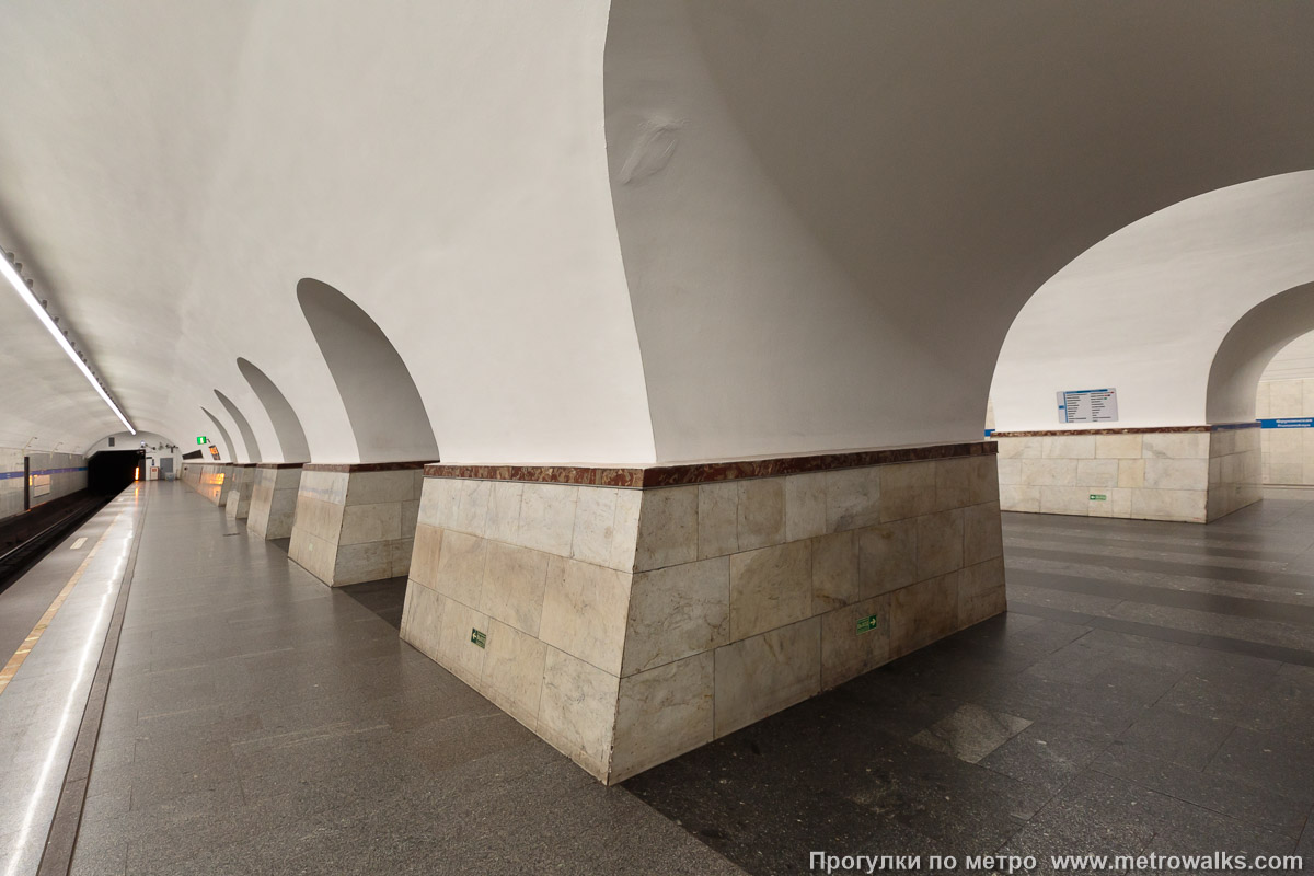 Фотография станции Фрунзенская (Московско-Петроградская линия, Санкт-Петербург). Вид на пилоны со стороны края платформы.