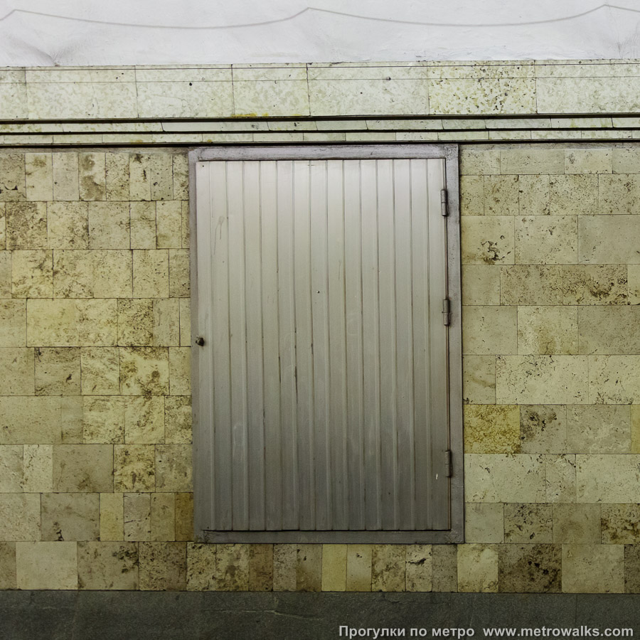 Фотография станции Крестовский остров (Фрунзенско-Приморская линия, Санкт-Петербург). Декоративная технологическая дверь в стене.