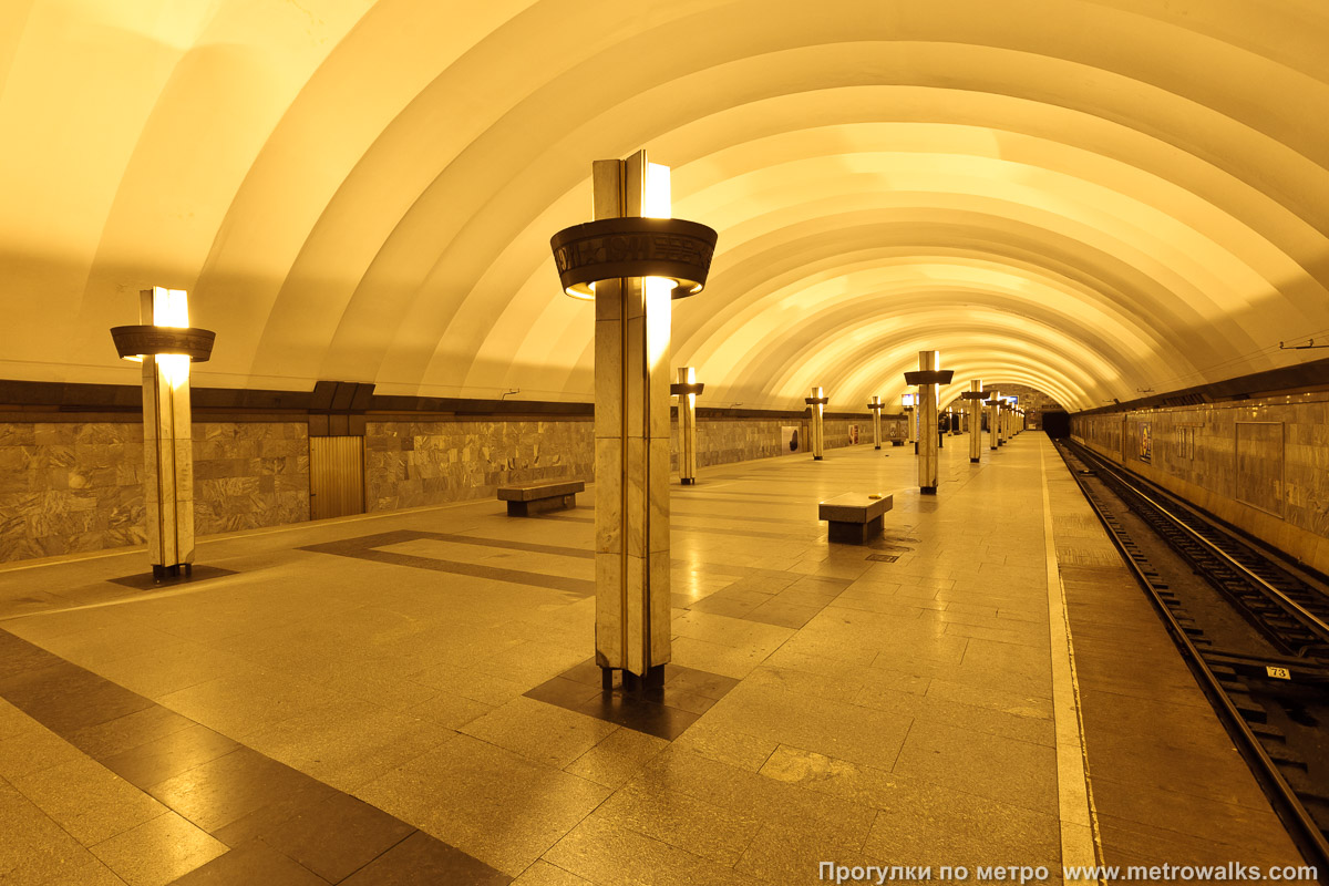 Фотография станции Ладожская (Правобережная линия, Санкт-Петербург). Вид по диагонали. Ракурс с самого края платформы