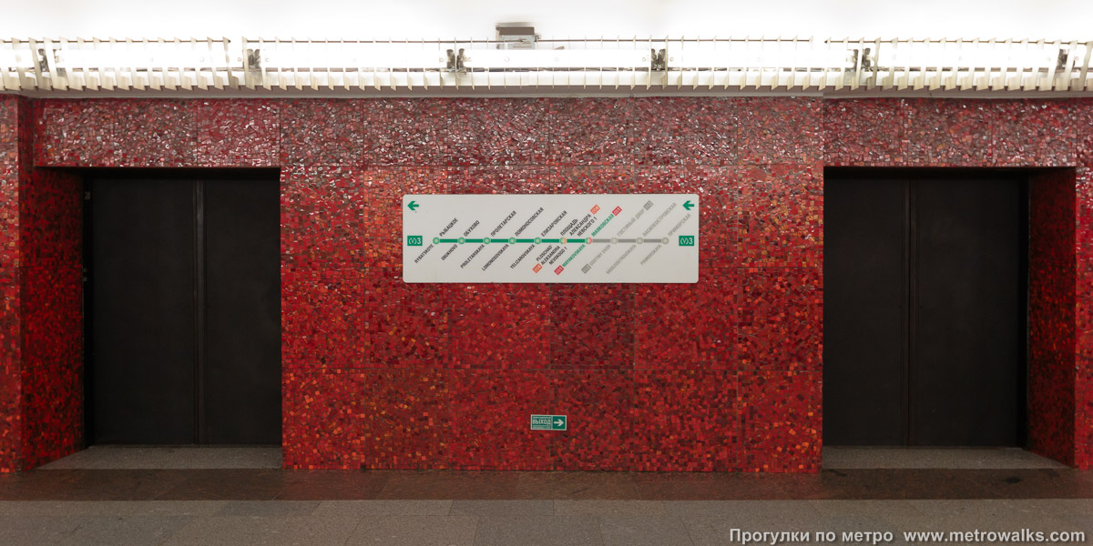 Фотография станции Маяковская (Невско-Василеостровская линия, Санкт-Петербург). Схема линии на станционной стене.