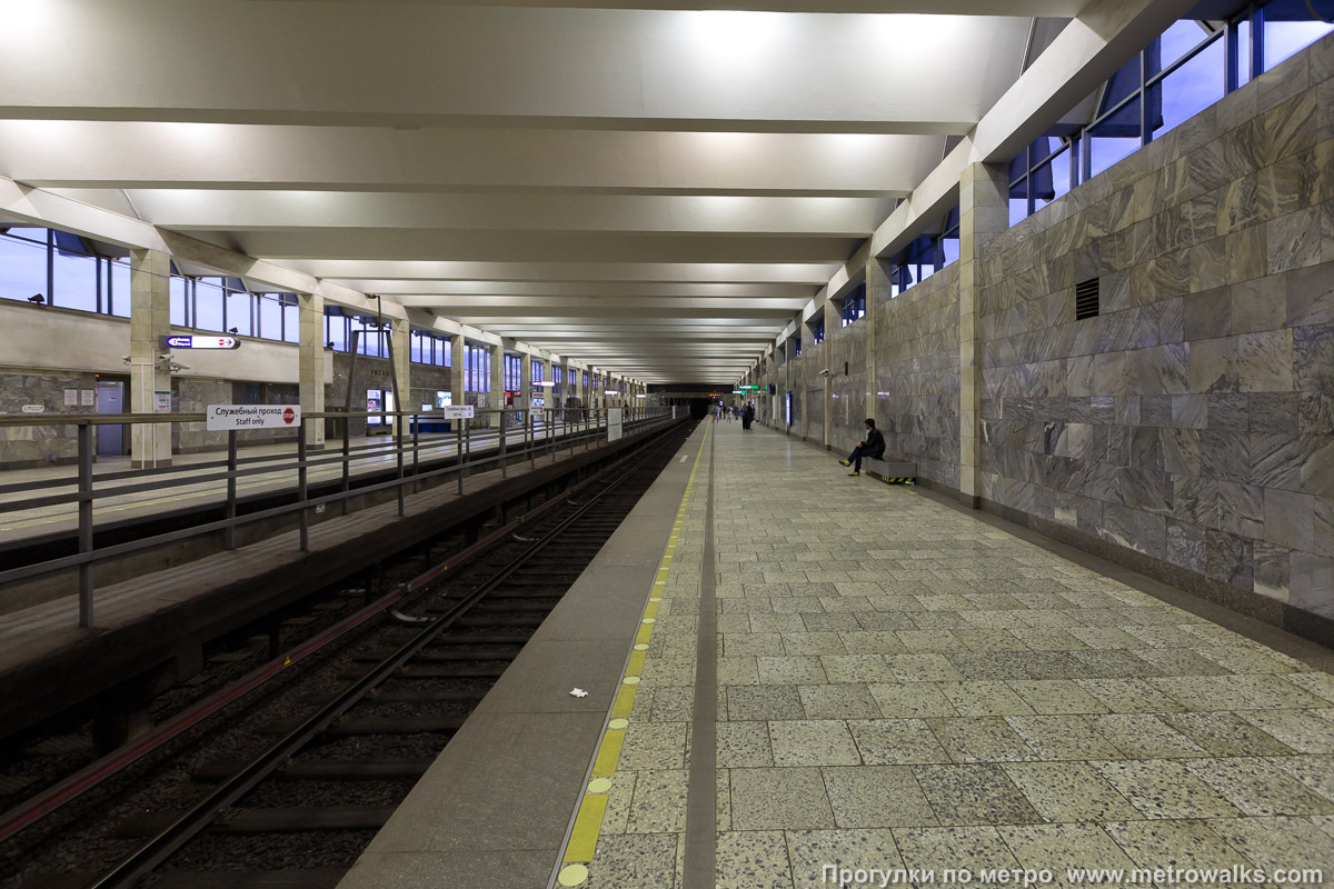 Фотография станции Рыбацкое (Невско-Василеостровская линия, Санкт-Петербург). Продольный вид вдоль края платформы.